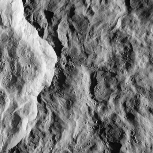 Close-up of Rhea's surface.