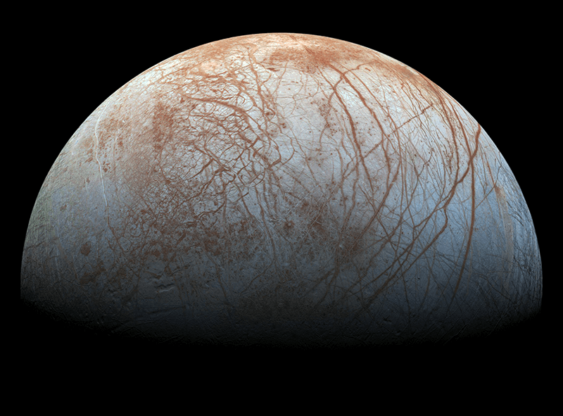 An image of Jupiter’s moon Europa taken by NASA’s Galileo spacecraft.