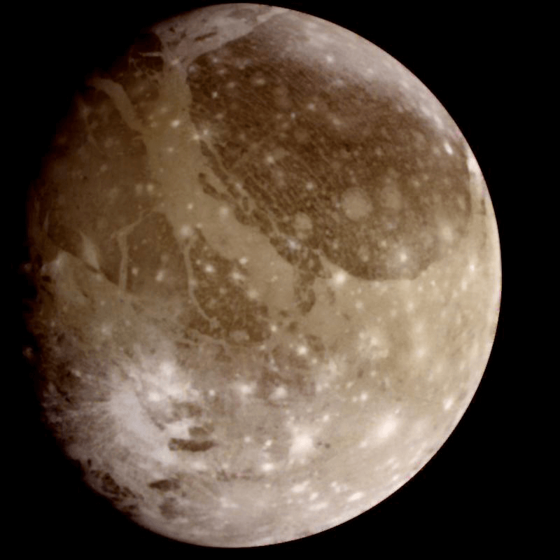 An image of Jupiter’s moon Ganymede taken by NASA’s Galileo spacecraft.