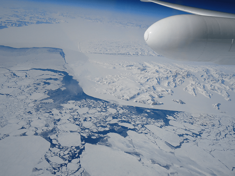 Glaciers and sea ice in Greenland.