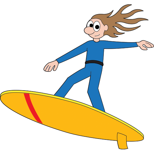 a character on a surfboard