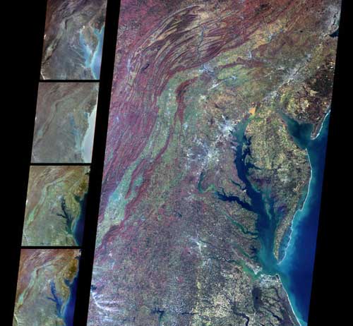 Delaware Bay, Chesapeake Bay, and the Appalachian Mountains.