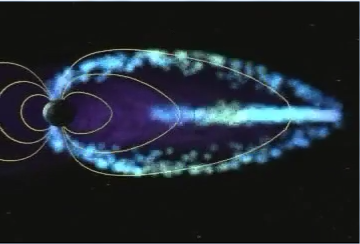 Imagen fija de un vídeo que muestra la magnetosfera de la Tierra distorsionada por una explosión solar.