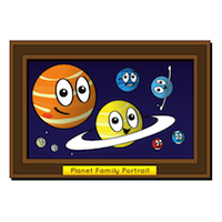 Una ilustración de los planetas de nuestro sistema solar en un retrato familiar
