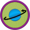 una insignia con un planeta y una flecha que lo envuelve, mostrando la rotación
