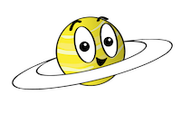 a cartoon of Saturn with a smiling face