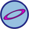 una insignia con un anillo morado en el centro