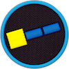 una insignia con una nave espacial  simplificada hecha de un cuadrado y dos rectángulos
