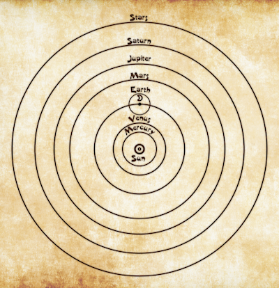 Drawing from Copernicus book showing Sun at the center of the universe.