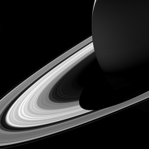 An image of Saturn's rings taken by the Cassini spacecraft.