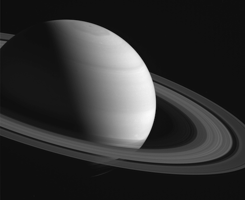 An image of Saturn taken by the Cassini spacecraft.