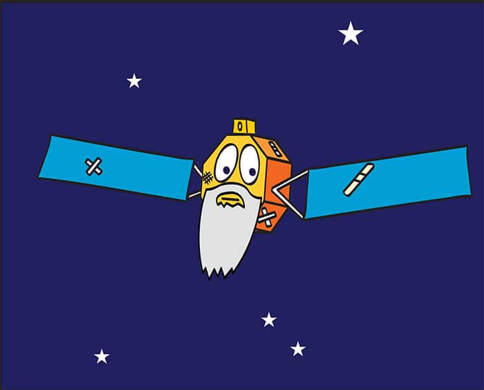 Illustration of a spacecraft with a grey beard.