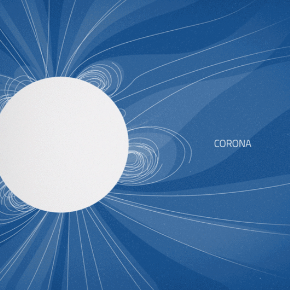 una ilustración de la corona del sol en líneas azules y blancas