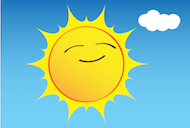 Illustration of the Sun smiling in the sky.