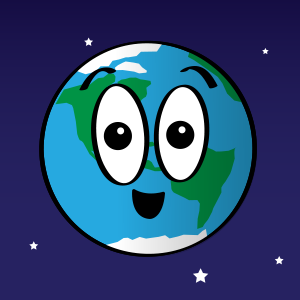 Cartoon of the Earth smiling.