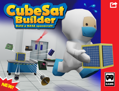 Game box art for the game CubeSat Builder. Clicking this image opens a new tab because the game is on the website NASA Climate Kids.