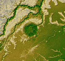 Iturradlde cráter en Bolivia, a partir de datos SRTM.