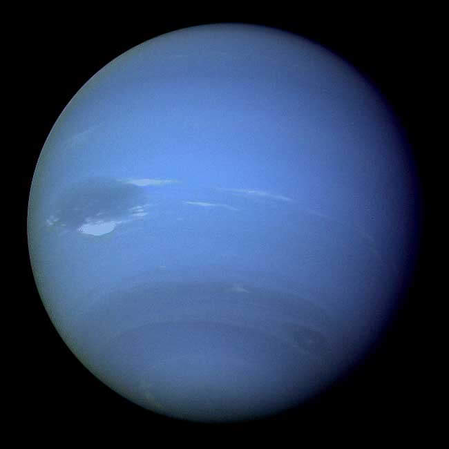 An image of Neptune taken by the Voyager 2 spacecraft.