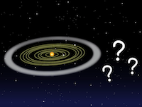 an illustration of the solar
	     	   system with question marks beyond the solar system