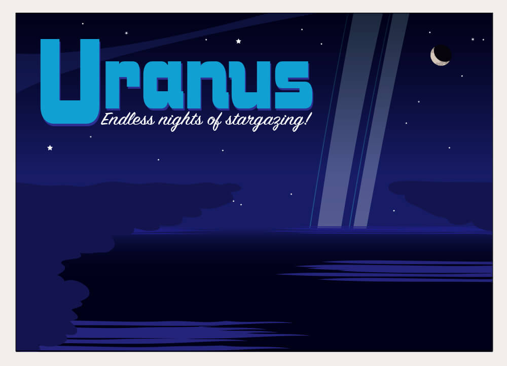 A stylized postcard illustration of Uranus.