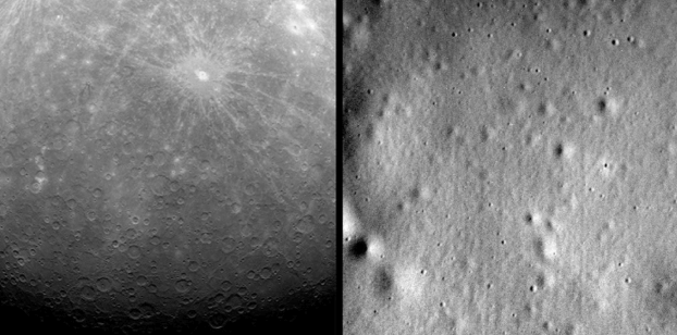 Pictures of the surface of Mercury captured by NASA's MESSENGER spacecraft.