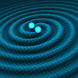 an illustration of two black holes merging to create a gravitational wave